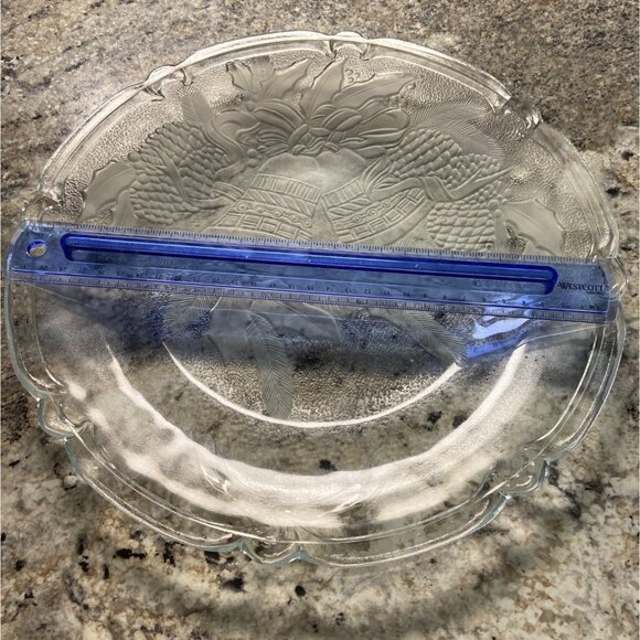 Vintage Christmas Glass Platter Frosted Holiday Bells Pinecone Holly Scalloped - Picture 4 of 5